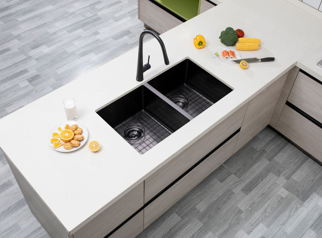 820x457x230mm Gunmetal Stainless Steel PVD Double Bowl Kitchen Sink - MTO Marbles & Tiles Outlet