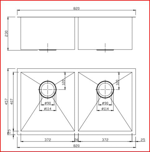 820x457x230mm Brushed Brass Stainless Steel PVD Double Bowl Kitchen Sink - MTO Marbles & Tiles Outlet