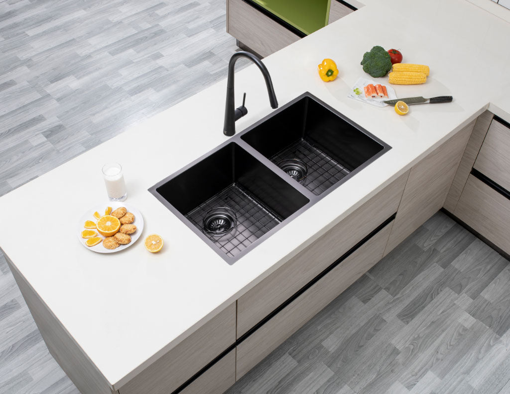 770x450x215mm Gunmetal Stainless Steel PVD Double Bowl Kitche Sink - MTO Marbles & Tiles Outlet