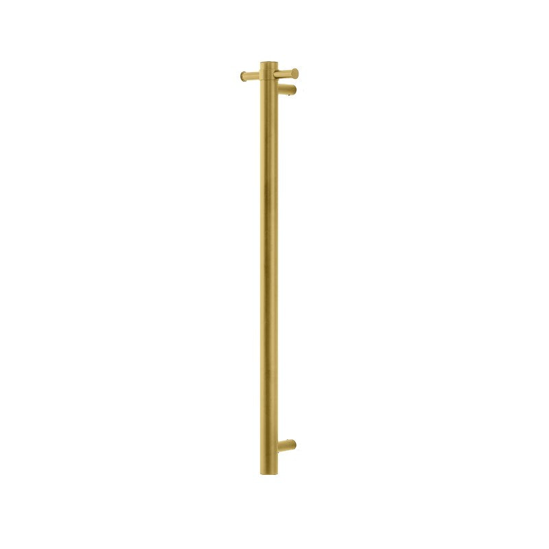 Round Vertical Brushed Brass Electric Heated Towel Rack Single Bar - MTO Marbles & Tiles Outlet