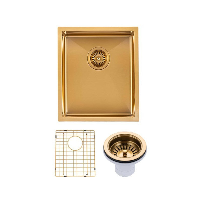 390x450x215mm Brushed Brass Stainless Steel PVD Single Bowl Kitchen Sink - MTO Marbles & Tiles Outlet