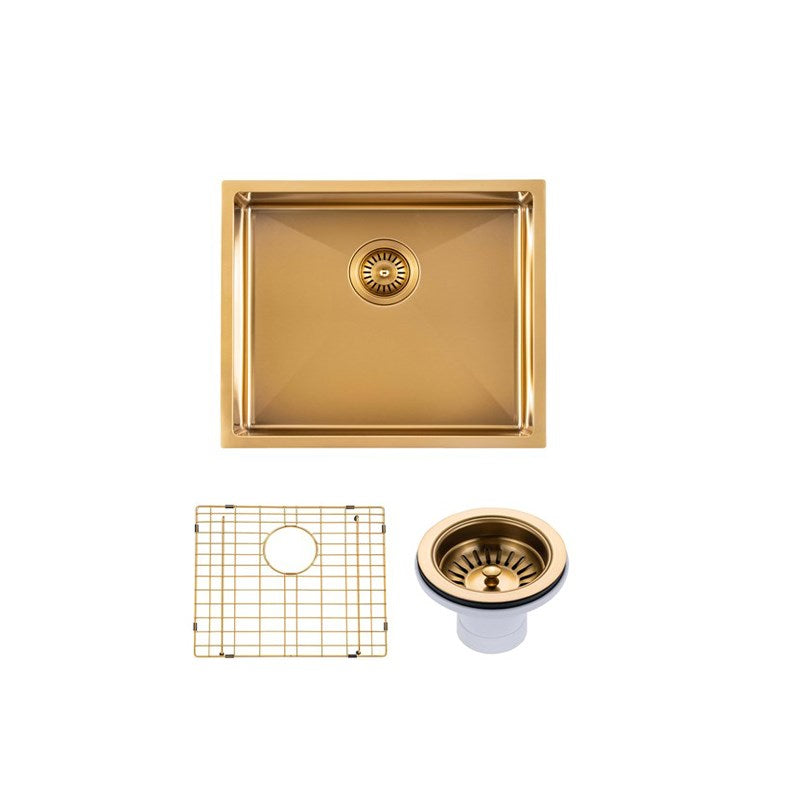 510x450x230mm Brushed Brass Stainless Steel PVD Single Bowl Kitchen Sink - MTO Marbles & Tiles Outlet