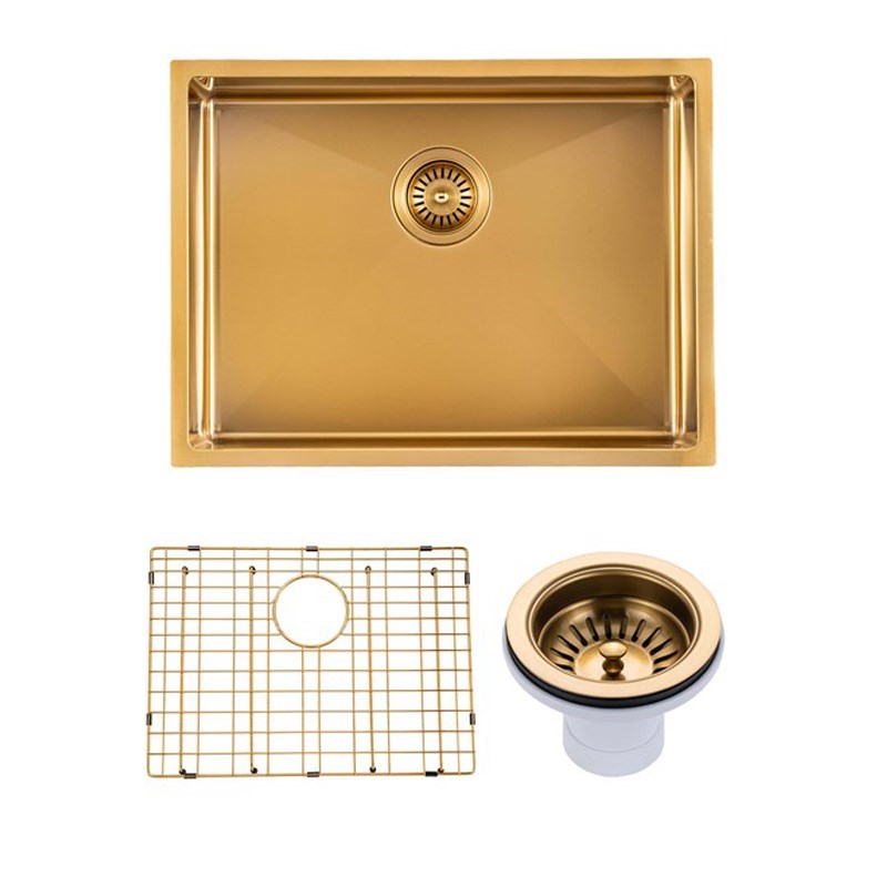 600x450x230mm Brushed Brass Stainless Steel PVD Single Bowl Kitchen Sink - MTO Marbles & Tiles Outlet