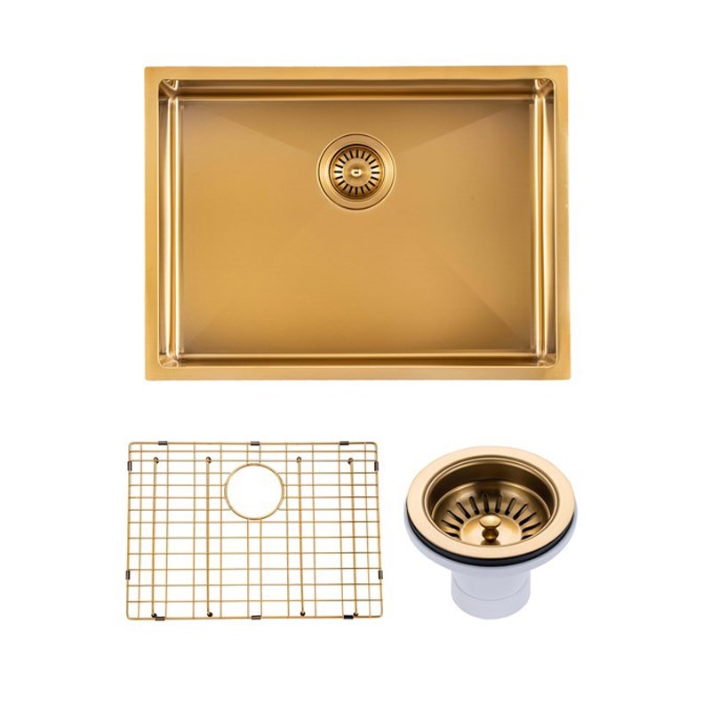 600x450x300mm Brushed Brass Stainless Steel PVD Single Bowl Kitchen Sink - MTO Marbles & Tiles Outlet