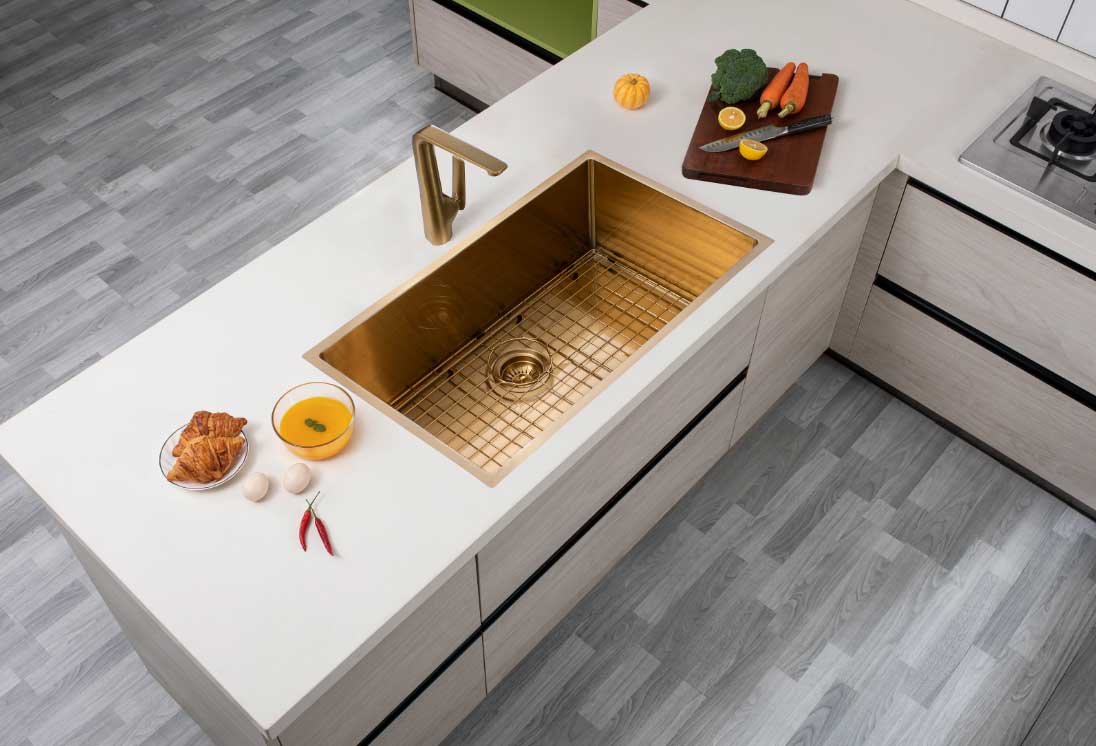 762x457x254mm Brushed Brass Stainless Steel PVD Single Bowl Kitchen Sink - MTO Marbles & Tiles Outlet