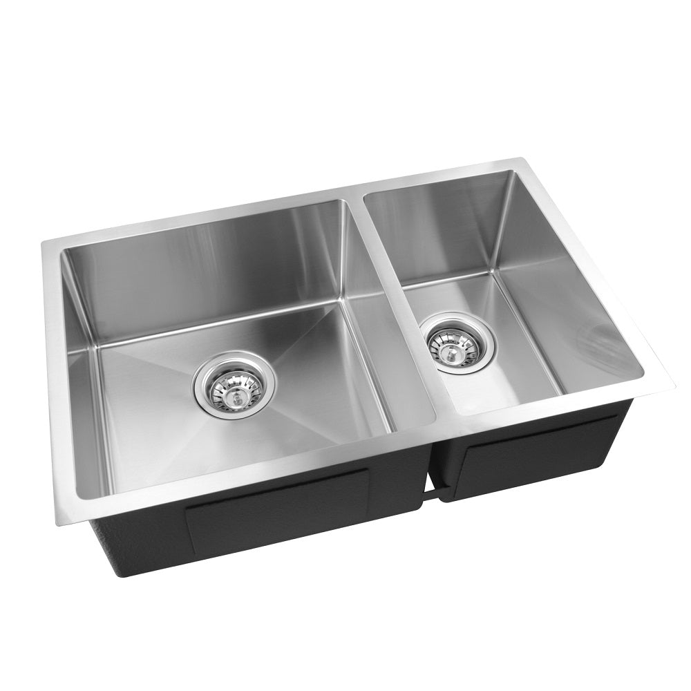 710x450x205mm Chrome Stainless Steel 1 & 1/2 Bowl Kitchen Sink - MTO Marbles & Tiles Outlet