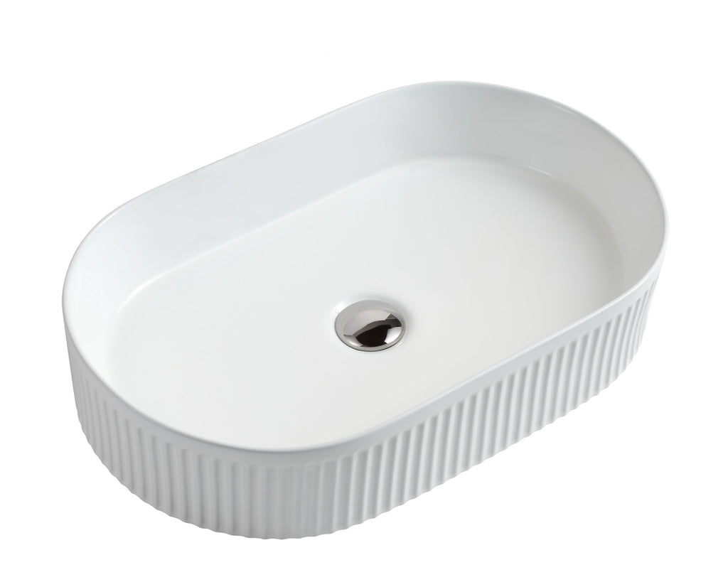 Cora 58 Counter-Top Fluted Oval Basin - Gloss White - MTO Marbles & Tiles Outlet