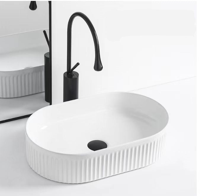 Cora 58 Counter-Top Fluted Oval Basin - Matt White - MTO Marbles & Tiles Outlet