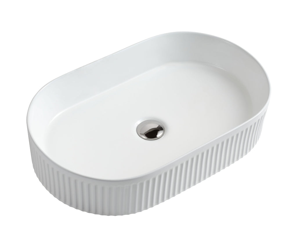 Cora 58 Counter-Top Fluted Oval Basin - Matt White - MTO Marbles & Tiles Outlet
