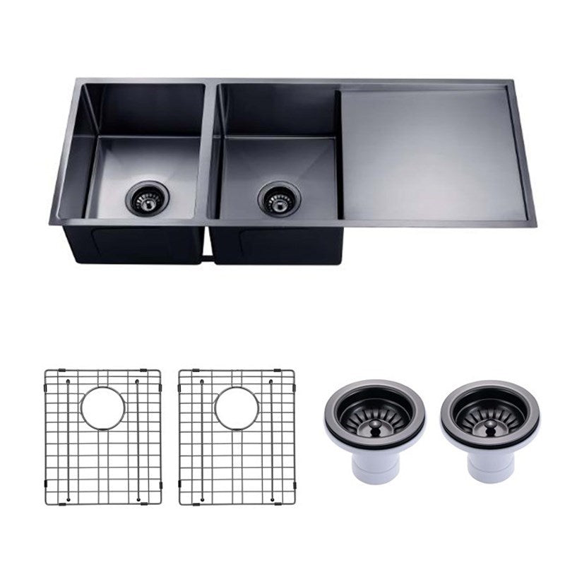1160x460x230mm Gunmetal Stainless Steel PVD Double Bowl Kitchen Sink - MTO Marbles & Tiles Outlet