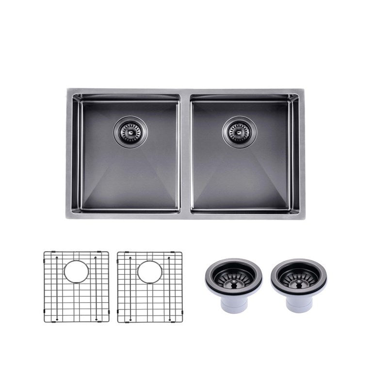 820x457x230mm Gunmetal Stainless Steel PVD Double Bowl Kitchen Sink - MTO Marbles & Tiles Outlet