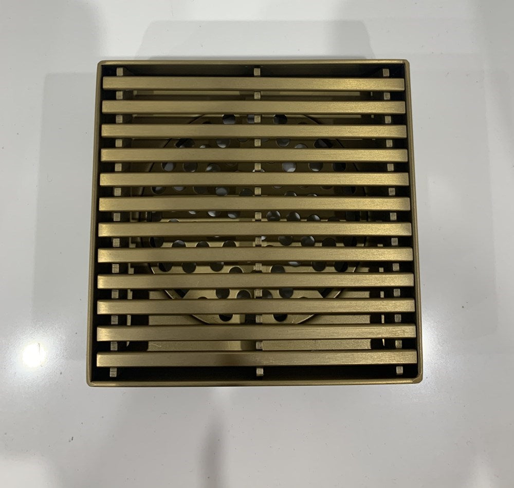 115x115x30mm Brushed Brass Grill Floor Drain - MTO Marbles & Tiles Outlet