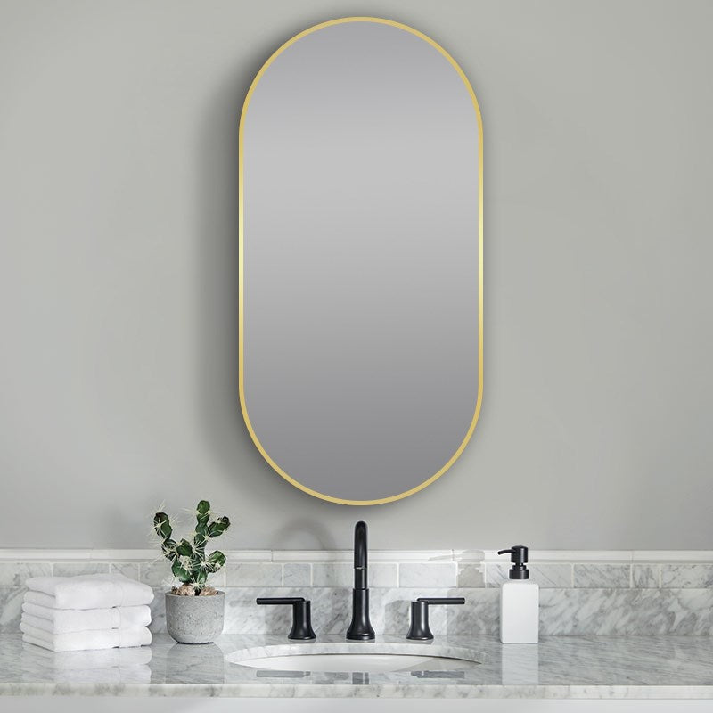 500x1000mm Matte Brushed Gold Framed Mirror - MTO Marbles & Tiles Outlet