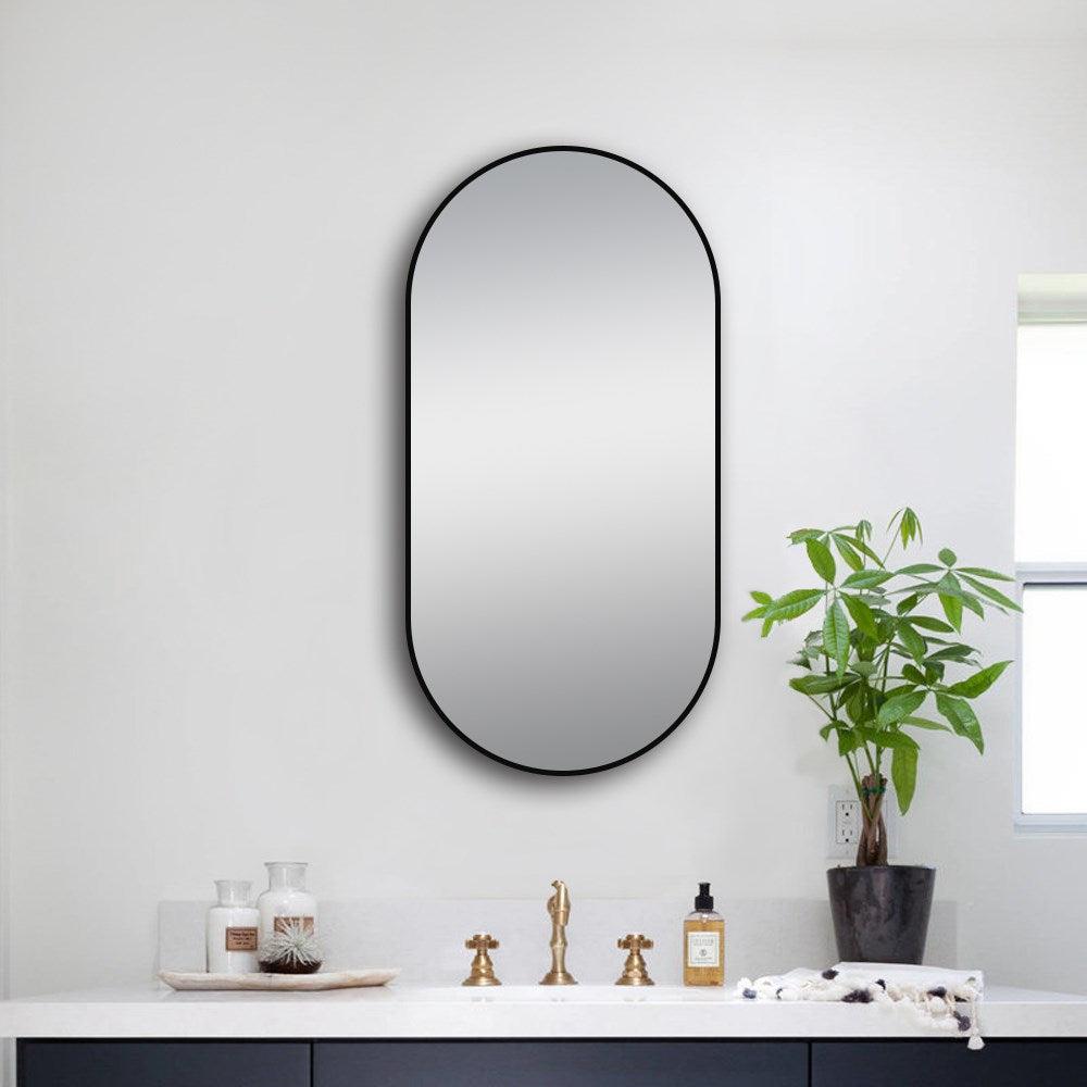 500x1000mm Matte Black Framed Mirror - MTO Marbles & Tiles Outlet