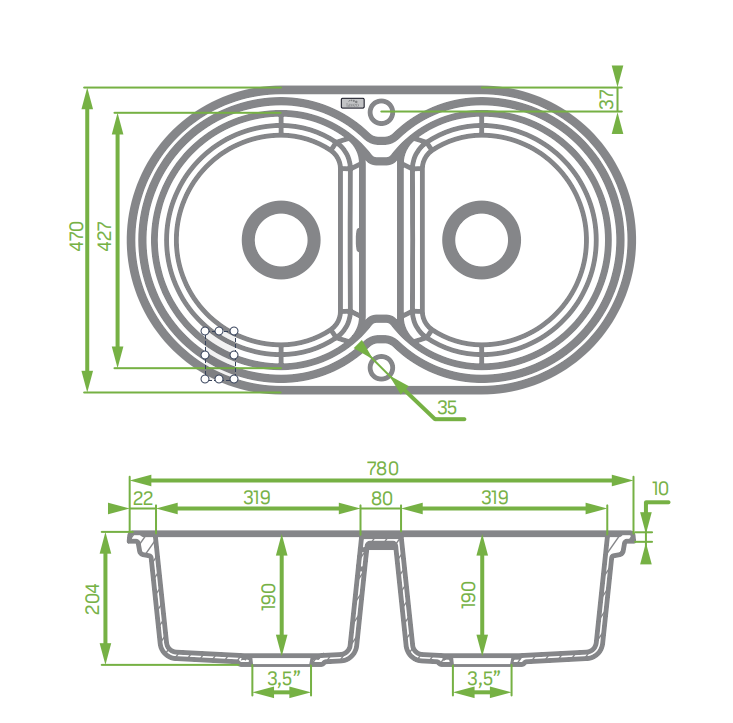 470x780x204mm Beige Granite Double Bowl Kitchen Sink - MTO Marbles & Tiles Outlet