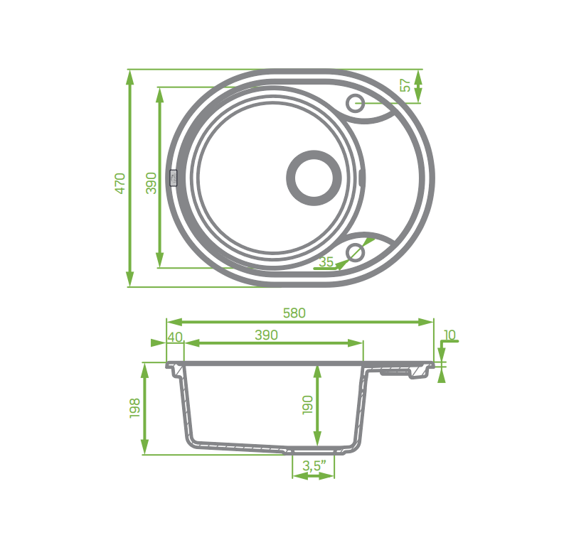 470x580x198mm Grey Granite Single Bowl Kitchen Sink - MTO Marbles & Tiles Outlet