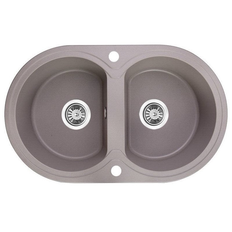 470x780x204mm Grey Granite Double Bowl Kitchen Sink - MTO Marbles & Tiles Outlet