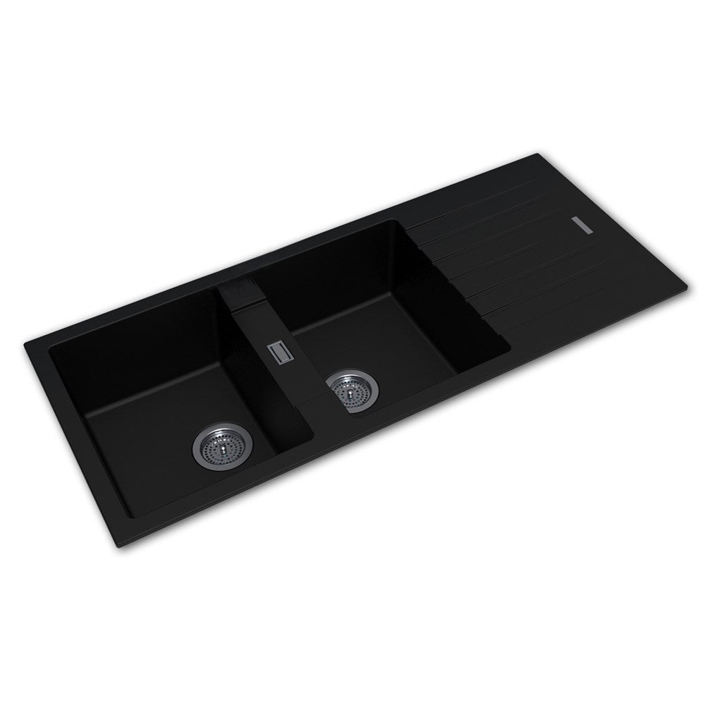 1160x500x200mm Black Granite Double Bowl Kitchen Sink - MTO Marbles & Tiles Outlet
