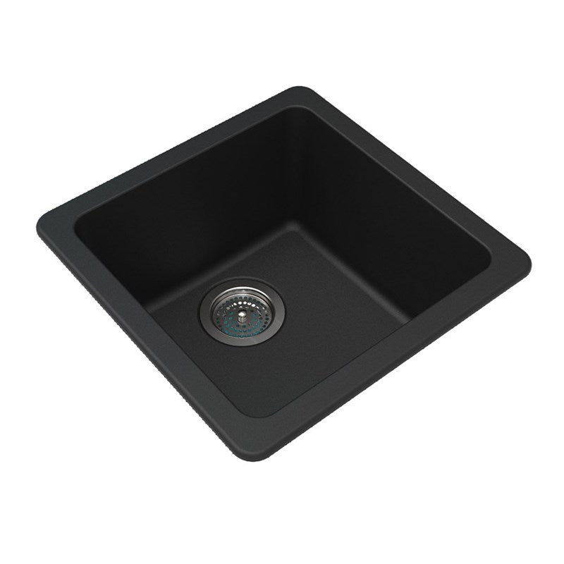 422x422x203mm Black Granite Single Bowl Kitchen Sink - MTO Marbles & Tiles Outlet
