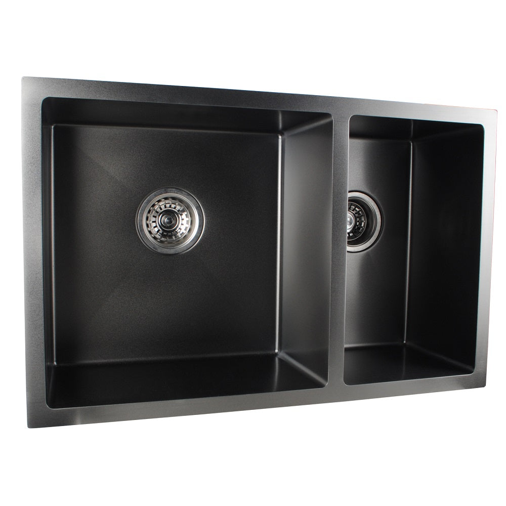 710x450x205mm Dark Grey Stainless Steel 1 & 1/2 Bowl Kitchen Sink - MTO Marbles & Tiles Outlet
