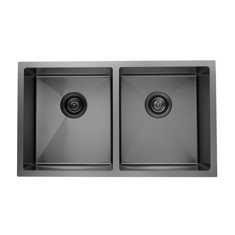 770x450x215mm Gun Metal Grey Stainless Steel Double Bowl Kitchen Sink - MTO Marbles & Tiles Outlet