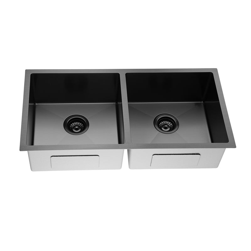 860x440x200mm Gun Metal Grey Stainless Steel Double Bowl Kitchen Sink - MTO Marbles & Tiles Outlet