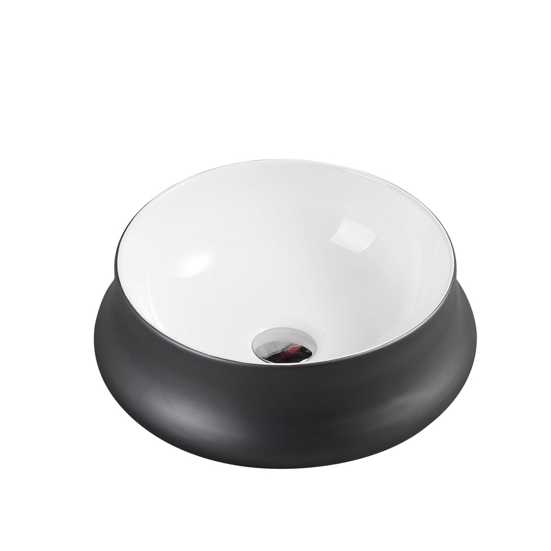 Trier 32 Counter-Top Round Basin - White with Gunmetal Finishing - MTO Marbles & Tiles Outlet