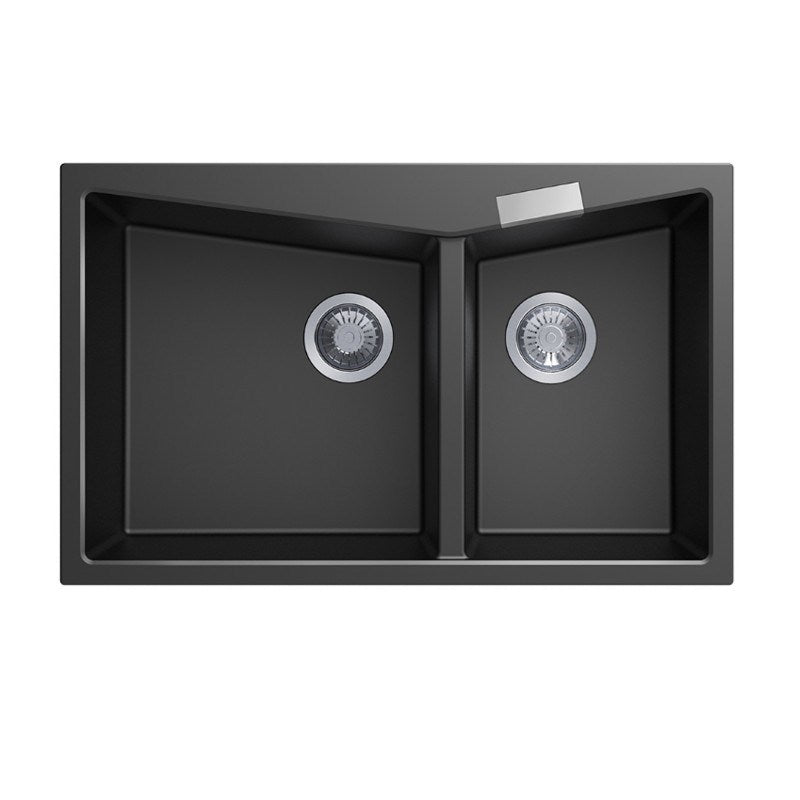 800x500mm Black Granite Double Bowl Kitchen Sink - MTO Marbles & Tiles Outlet