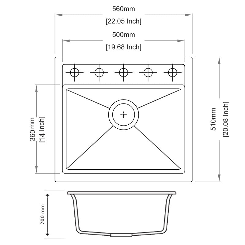 560x510mm Concrete Grey Granite Single Bowl Kitchen Sink - MTO Marbles & Tiles Outlet