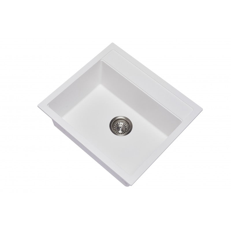 560x510mm White Granite Single Bowl Kitchen Sink - MTO Marbles & Tiles Outlet