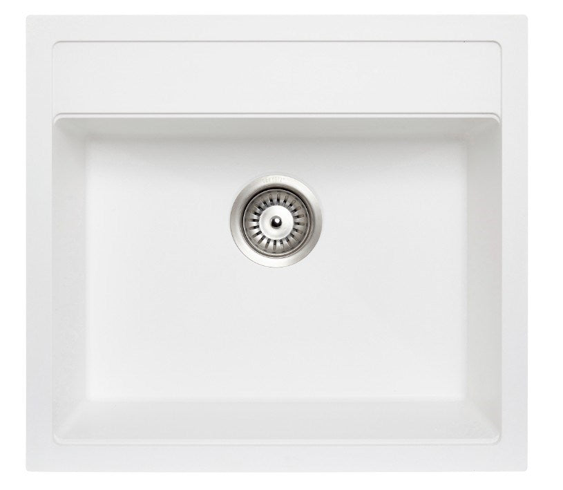 560x510mm White Granite Single Bowl Kitchen Sink - MTO Marbles & Tiles Outlet
