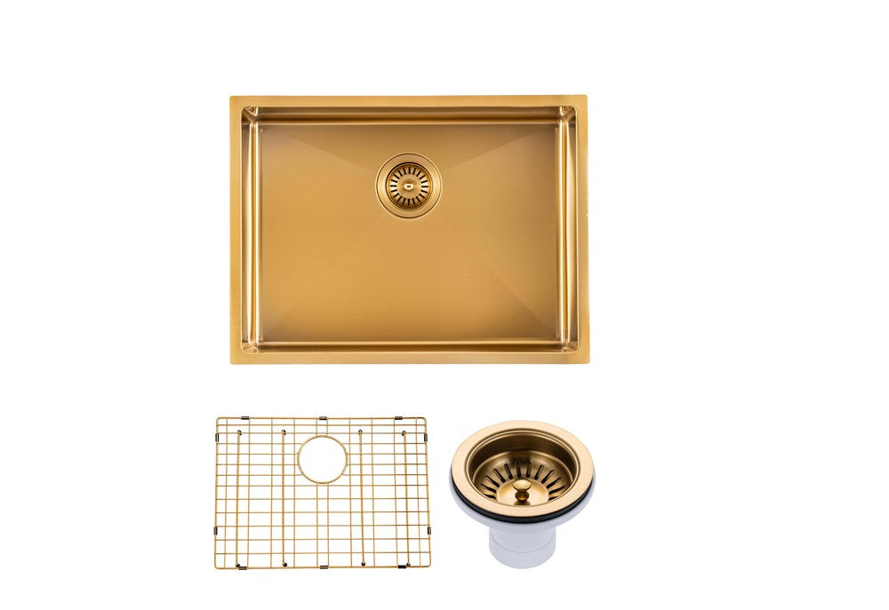 600x450x300mm Brushed Brass Stainless Steel PVD Single Bowl Kitchen Sink - MTO Marbles & Tiles Outlet