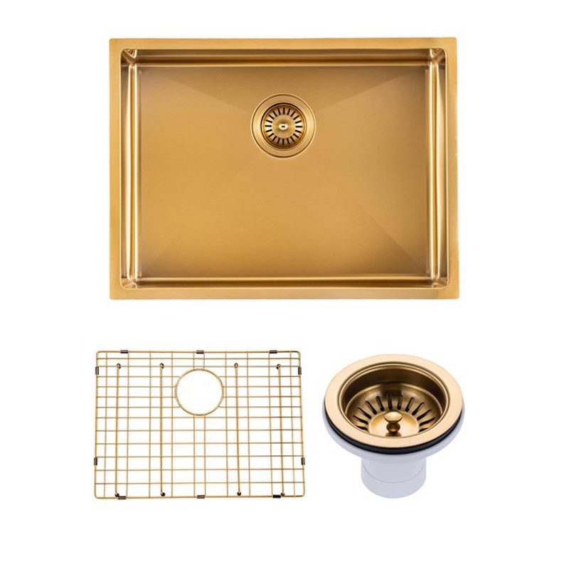 600x450x230mm Brushed Brass Stainless Steel PVD Single Bowl Kitchen Sink - MTO Marbles & Tiles Outlet