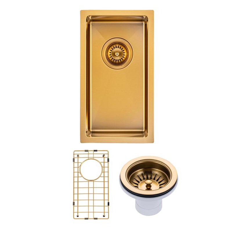 250x450x215mm Brushed Brass Stainless Steel PVD Single Bowl Kitchen Sink - MTO Marbles & Tiles Outlet