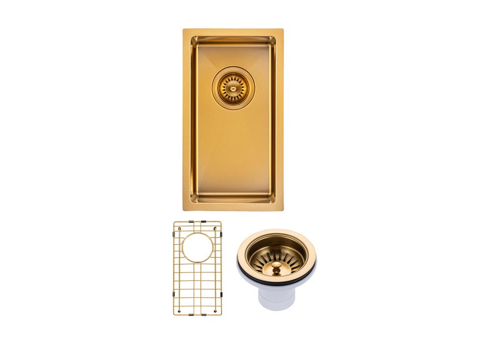 250x450x215mm Brushed Brass Stainless Steel PVD Single Bowl Kitchen Sink - MTO Marbles & Tiles Outlet
