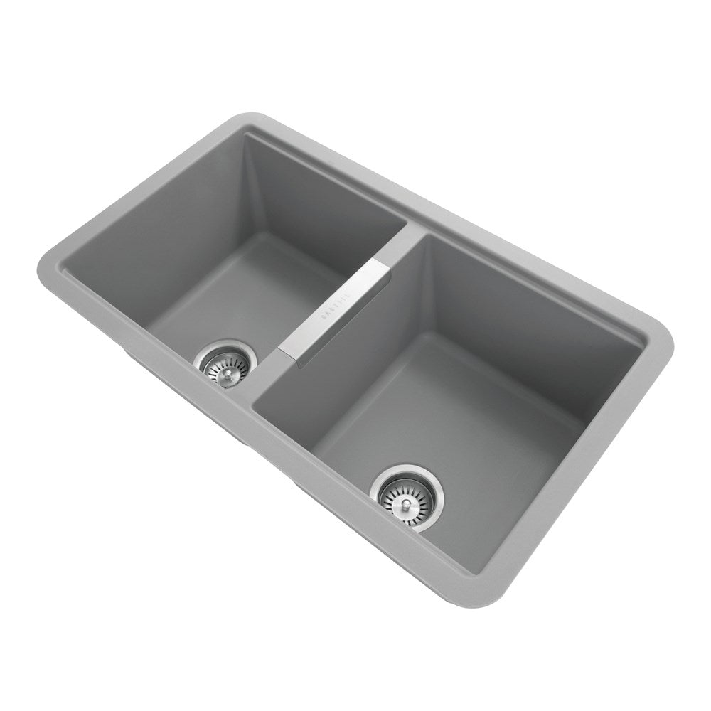 824x481x241mm Concrete Grey Granite Double Bowl Kitchen Sink - MTO Marbles & Tiles Outlet