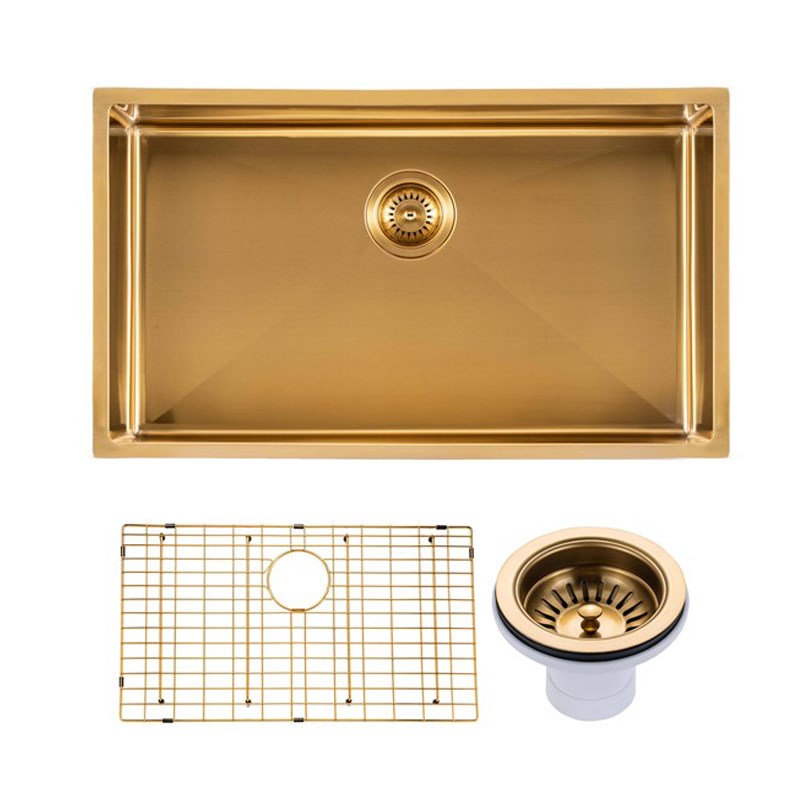 762x457x254mm Brushed Brass Stainless Steel PVD Single Bowl Kitchen Sink - MTO Marbles & Tiles Outlet