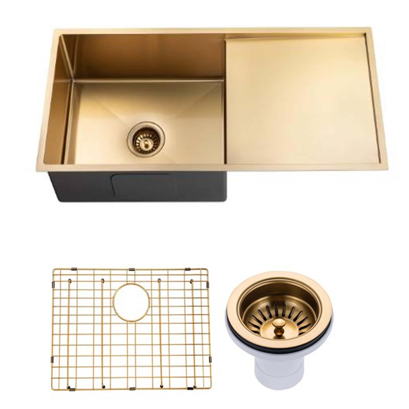 960x450x230mm Brushed Brass Stainless Steel PVD Single Bowl Kitchen Sink - MTO Marbles & Tiles Outlet