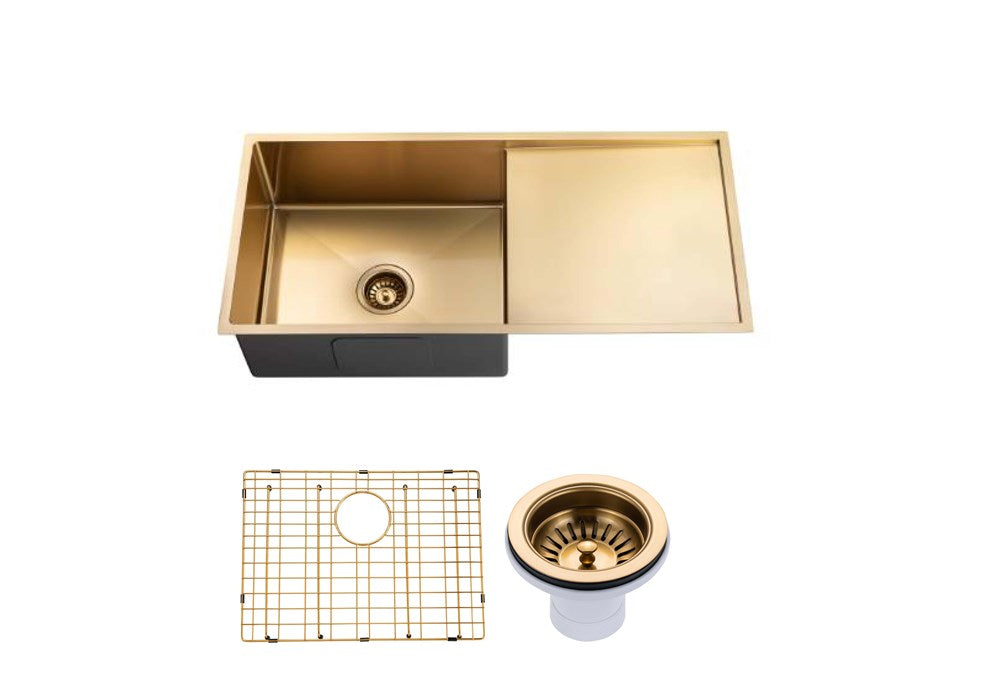 960x450x230mm Brushed Brass Stainless Steel PVD Single Bowl Kitchen Sink - MTO Marbles & Tiles Outlet
