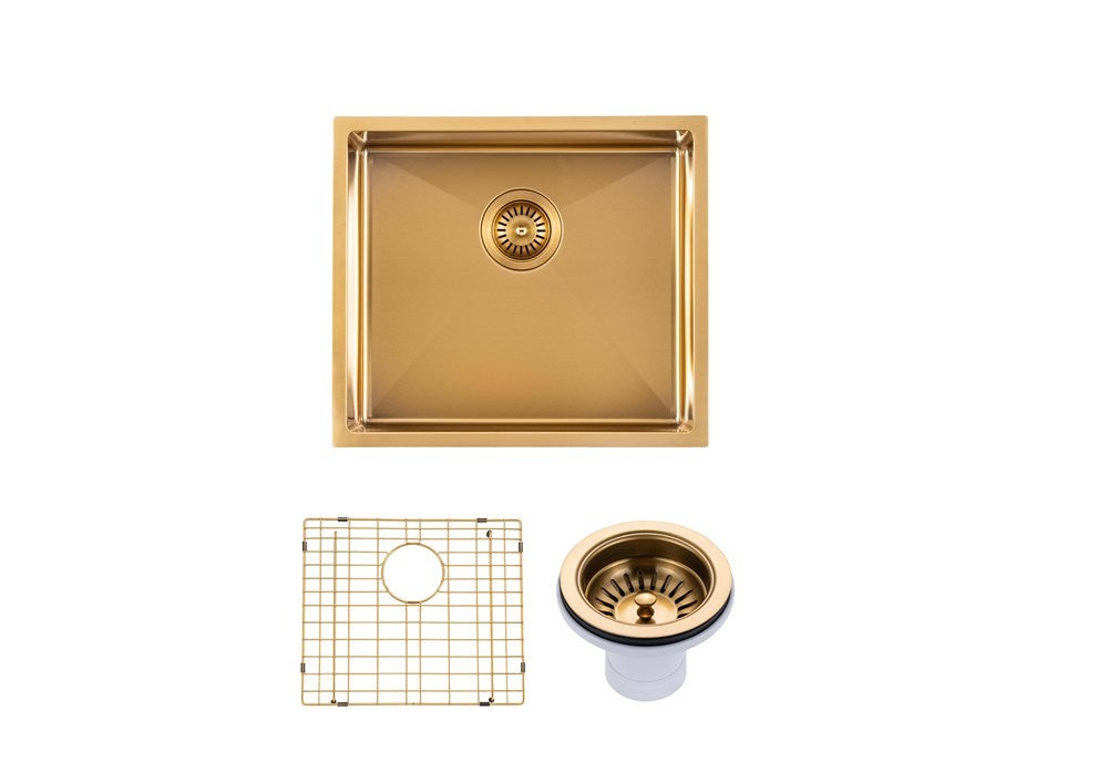 510x450x230mm Brushed Brass Stainless Steel PVD Single Bowl Kitchen Sink - MTO Marbles & Tiles Outlet