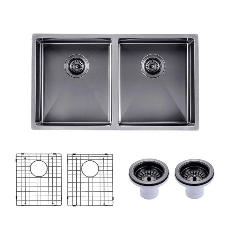 770x450x215mm Gunmetal Stainless Steel PVD Double Bowl Kitche Sink - MTO Marbles & Tiles Outlet