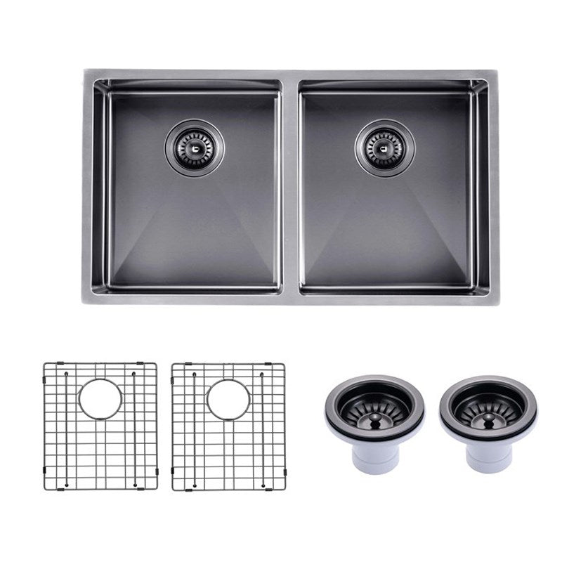 820x457x230mm Gunmetal Stainless Steel PVD Double Bowl Kitchen Sink - MTO Marbles & Tiles Outlet