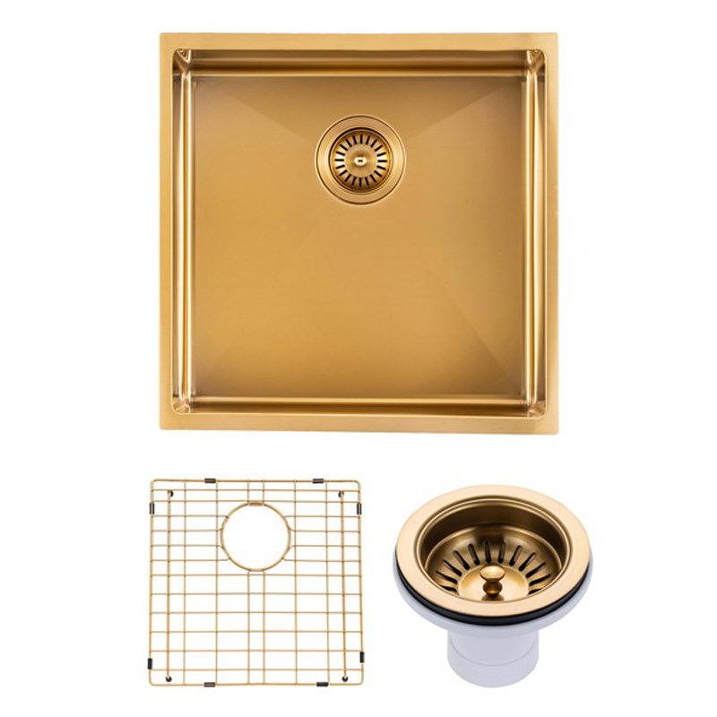 440x440x205mm Brushed Brass Stainless Steel PVD Single Bowl Kitchen Sink - MTO Marbles & Tiles Outlet