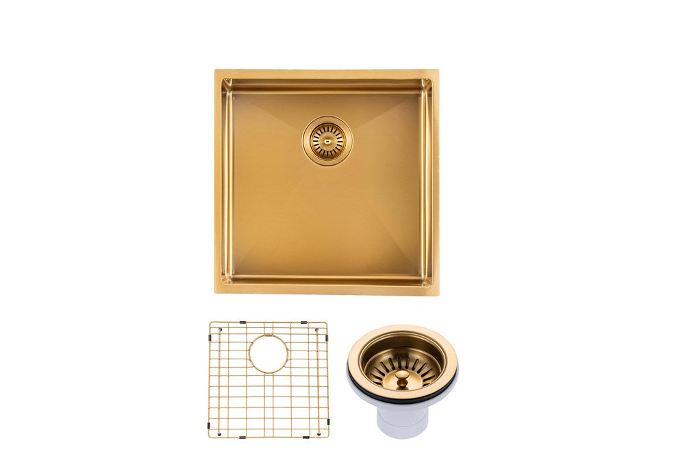 440x440x205mm Brushed Brass Stainless Steel PVD Single Bowl Kitchen Sink - MTO Marbles & Tiles Outlet