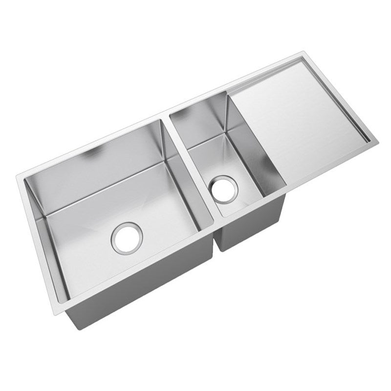 1160x460x230mm Chrome Stainless Steel 1 & 1/2 Bowl Kitchen Sink - MTO Marbles & Tiles Outlet