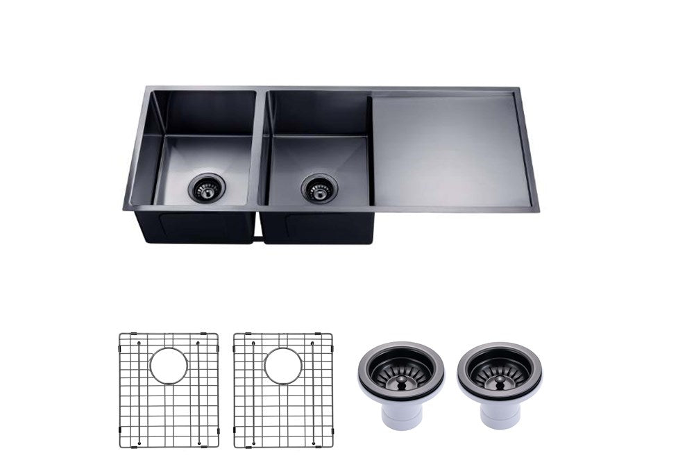 1160x460x230mm Gunmetal Stainless Steel PVD Double Bowl Kitchen Sink - MTO Marbles & Tiles Outlet