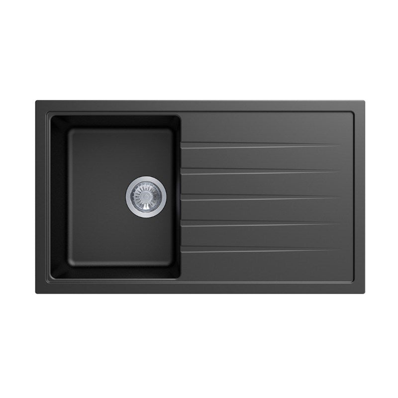 860x500mm Black Granite Single Bowl Kitchen Sink - MTO Marbles & Tiles Outlet