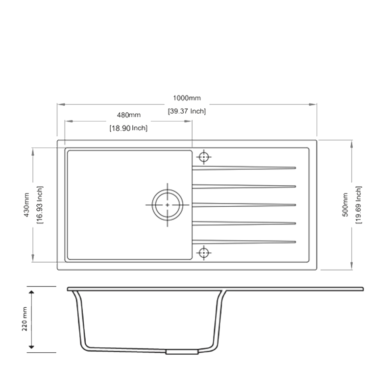 1000x500mm Black Granite Single Bowl Kitchen Sink - MTO Marbles & Tiles Outlet