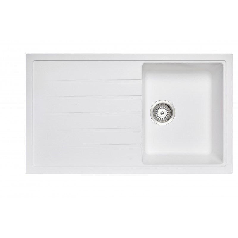 860x500mm White Granite Single Bowl Kitchen Sink - MTO Marbles & Tiles Outlet