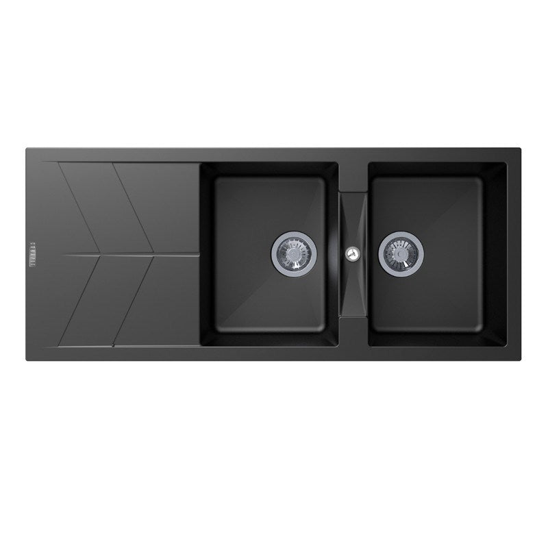 1150x500mm Black Granite Double Bowl Kitchen Sink - MTO Marbles & Tiles Outlet